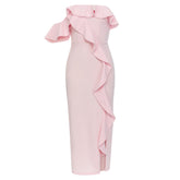 Robe tube simple asymétrique à volants et fente, coupe ajustée